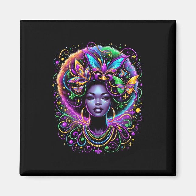 Black Queen Afro African Butterfly Pärlor Mask Mar Magnet (Framsidan)