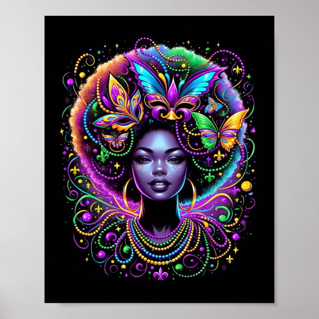 Black Queen Afro African Butterfly Pärlor Mask Mar Poster (Framsidan)