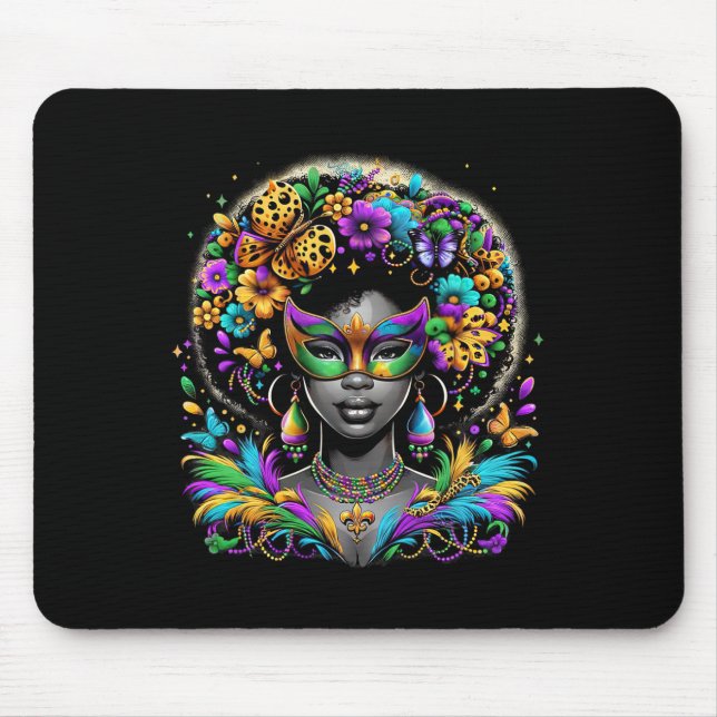 Black Queen Afro African Pärlor Mask Mardi Gras Ca Musmatta (Framsidan)