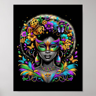 Black Queen Afro African Pärlor Mask Mardi Gras Ca Poster