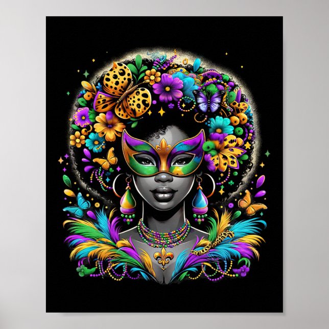 Black Queen Afro African Pärlor Mask Mardi Gras Ca Poster (Framsidan)