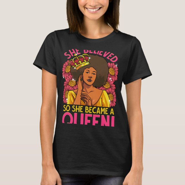 Black Queen Afro Flower Hon trodde att Melanin Div T Shirt (Framsida)