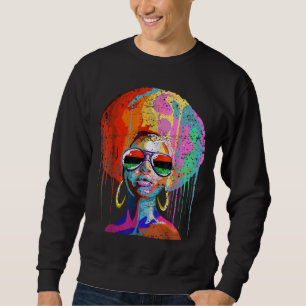 Black Queen Afro Melanin Art Lång Ärmad Tröja