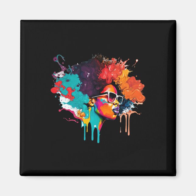 Black Queen Afro Melanin Dripping Art Älskare Amer Magnet (Framsidan)