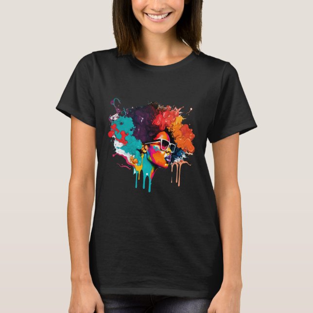 Black Queen Afro Melanin Dripping Art Älskare Amer T Shirt (Framsida)