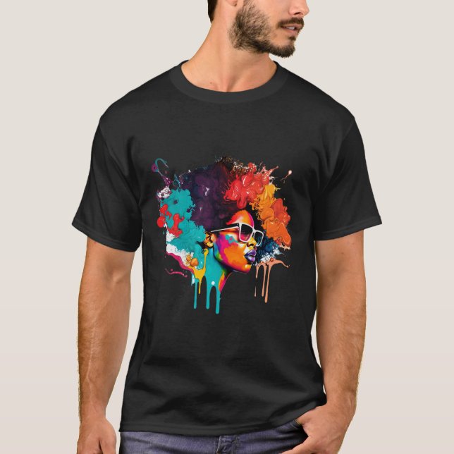 Black Queen Afro Melanin Dripping Art Älskare Amer T Shirt (Framsida)