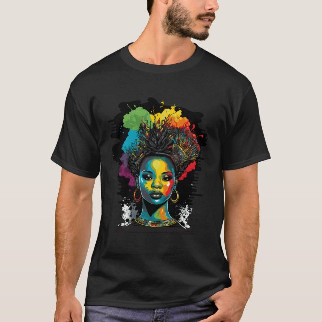 Black Queen Afro Melanin Dripping Black History Mo T Shirt (Framsida)