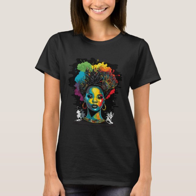 Black Queen Afro Melanin Dripping Black History Mo T Shirt (Framsida)