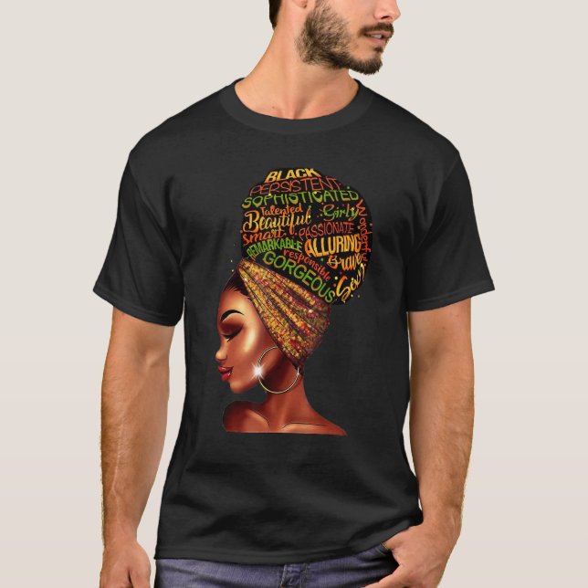 Black Queen Black Woman Afro Natural Hair African T Shirt (Framsida)