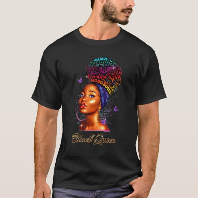 Black Queen Black Woman Afro Natural Hair African  T Shirt (Framsida)