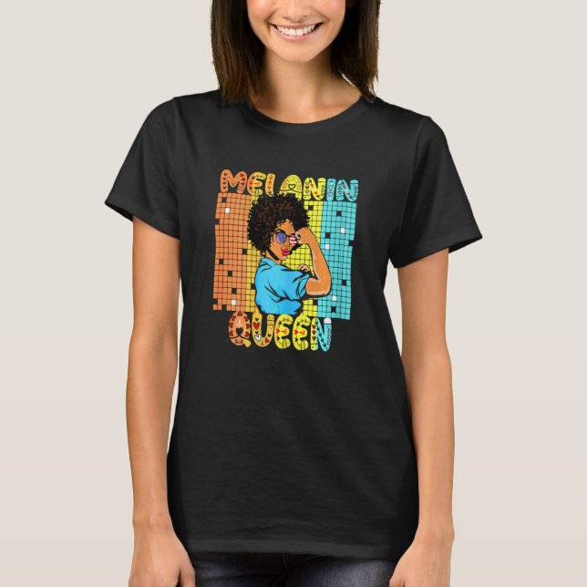 Black Queen Dam Curly Natural Hair Proud Afro Mel T Shirt (Framsida)