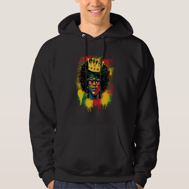 Black Queen Dripping BHM Pride Afro American Woman Hoodie (Framsida)