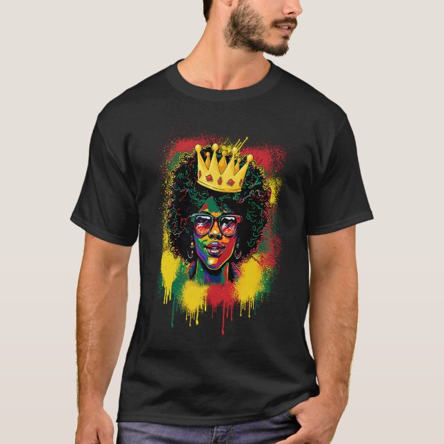 Black Queen Dripping BHM Pride Afro American Woman T Shirt (Framsida)