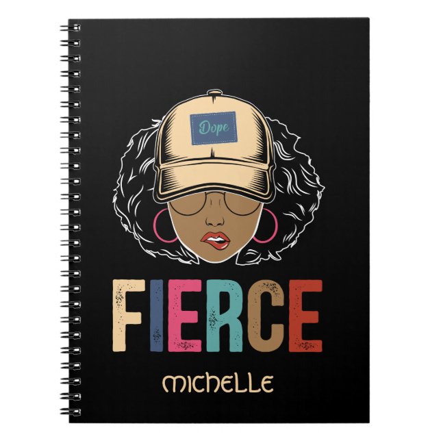 Black Queen | Fierce | Black Woman Anteckningsbok (Framsidan)