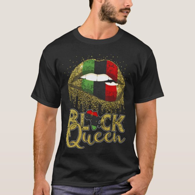 Black Queen Lips  Red Green African American Flag T Shirt (Framsida)
