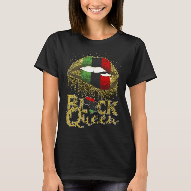 Black Queen Lips  Red Green African American Flag T Shirt (Framsida)