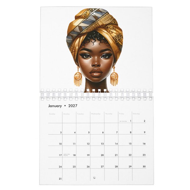 Black Queen melanin sista bruna hudflickor Kalender (Jan 2027)