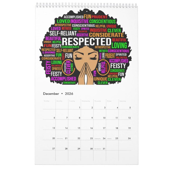 Black Queen Melanin Woman Brown Skin Sista Magic Kalender (Dec 2026)