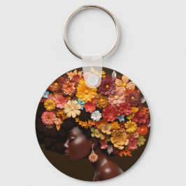 Black Queen Melanin Women 3D Blommigt Flower Afro Nyckelring