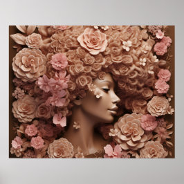 Black Queen Melanin Women 3D Blommigt Flower Afro Poster