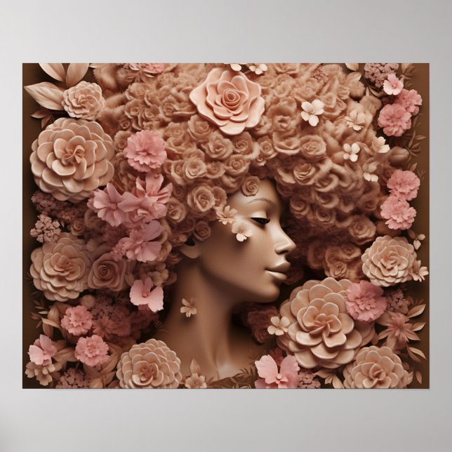 Black Queen Melanin Women 3D Blommigt Flower Afro Poster (Framsidan)