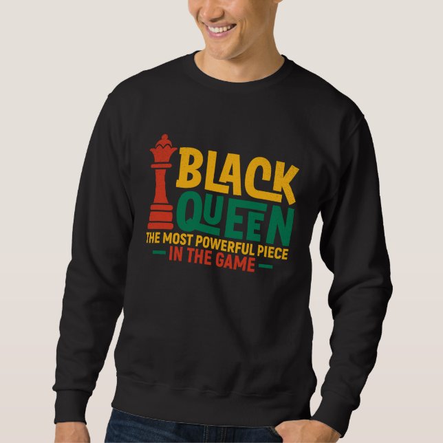 Black Queen Most Powerful Chess African American W Lång Ärmad Tröja (Framsida)