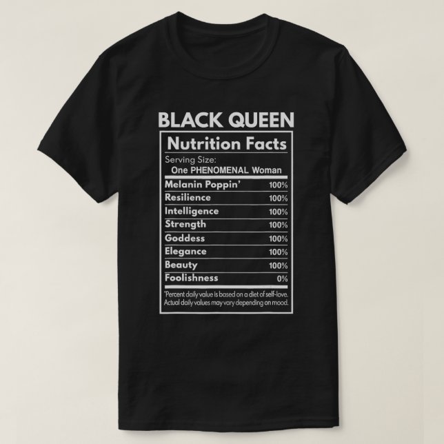Black Queen Nutrition Facts T Shirt (Design framsida)