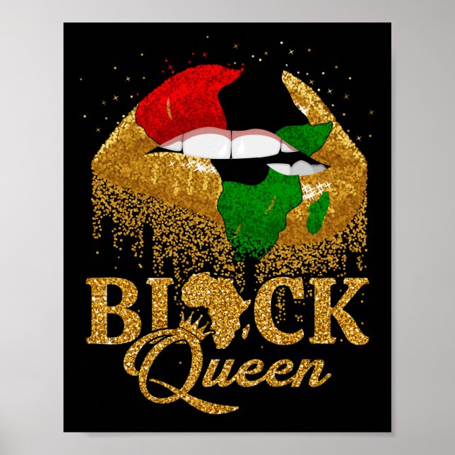 Black Queen Pan African Flagga Färg Biting Läppar Poster (Framsidan)