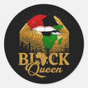 Black Queen Pan African Flagga Färg Biting Läppar Runt Klistermärke