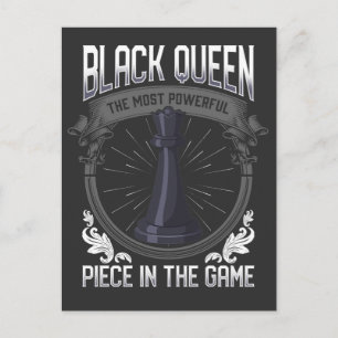 Black Queen Woman Powerful Girl Chess Biet Vykort