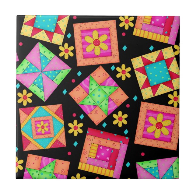 Black Quilt Art Ceramic Tile Kakelplatta (Framsidan)