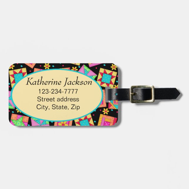Black Quilt Block Luggage eller Sewing Maskin Märk Bagagebricka (Horisontell Framsida)