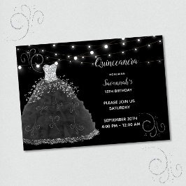 Black Quinceanera Evening Gown String Ljus Inbjudningar