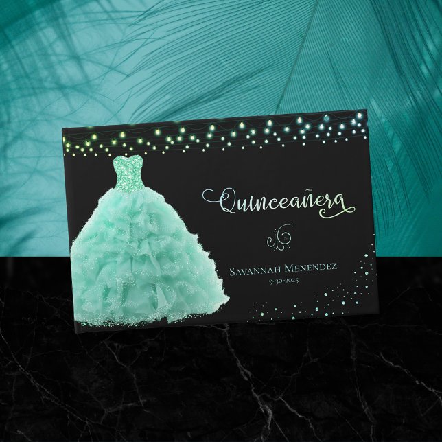 Black Quinceanera Mint Grönt Gown Ljus Photo Gästböcker (Skapare uppladdad)