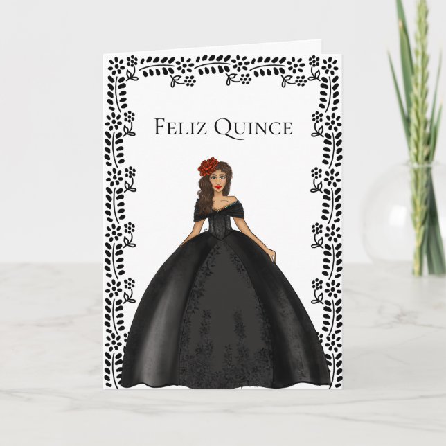Black Quinceañera Mode Illustration Birthday Kort (Framsida)