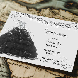 Black Quinceanera Princess Gown String Ljus Inbjudningar