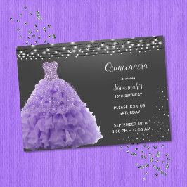 Black Quinceanera Princess Lavender Gown Ljus Inbjudningar