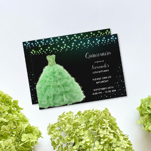 Black Quinceanera Princess Lime Green Gown Ljus Inbjudningar