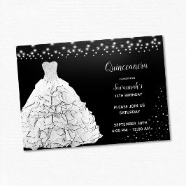Black Quinceanera Princess White Ljus Inbjudningar