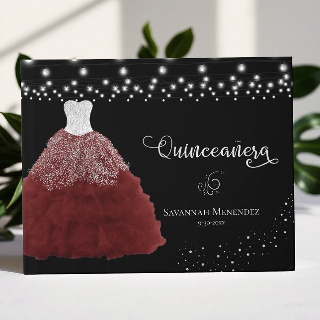 Black Quinceanera Red Gown Silver Ljus Photo Gästböcker (Skapare uppladdad)