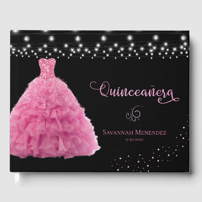 Black Quinceanera Rosa Gown Ljus Photo Gästböcker (Framsida)
