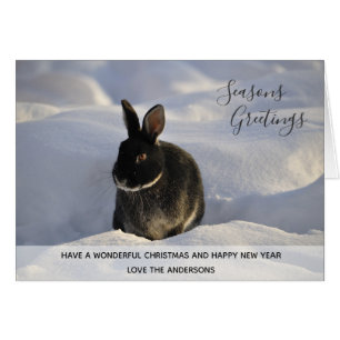 Black Rabbit Winter Snö Julafton Photo Personlig Hälsningskort