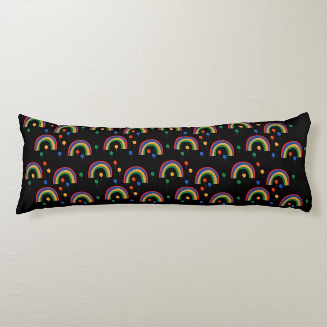 Black Rainbow Balloons Girl Party Body Pillow Kroppskudde (Framsidan)