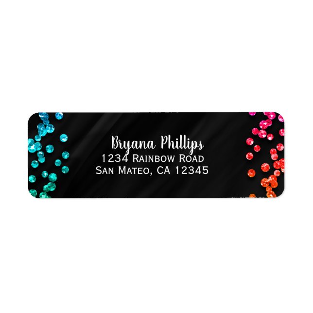 Black Rainbow Confetti Dots Roligt Party Returadress Etikett (Framsidan)