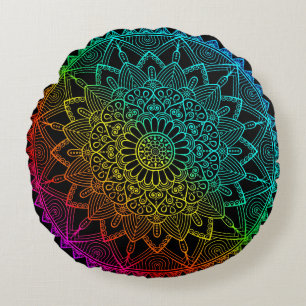 Black Rainbow Mandala Rund Kudde