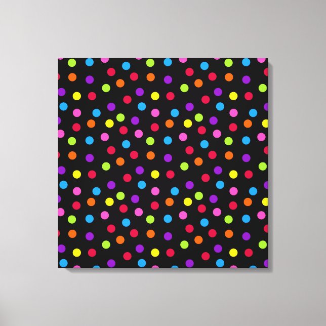Black Rainbow polka dots Multi Färg Canvastryck (Framsida)