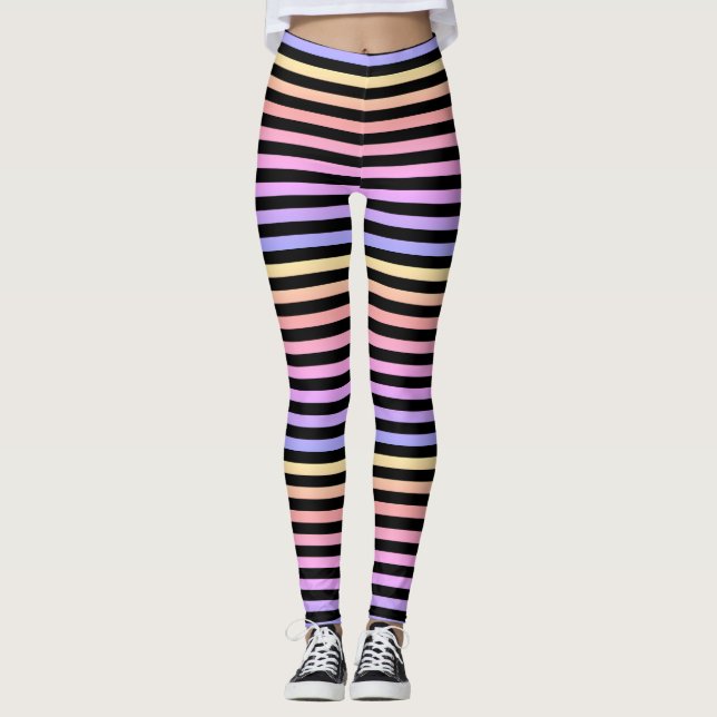 Black Rainbow Rand Mönster Leggings (Framsida)