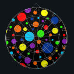 Black Rainbow Spots Dartboard Darttavla<br><div class="desc">Ett fet prick mönster med ojämna regnbågspunkter på svart.</div>