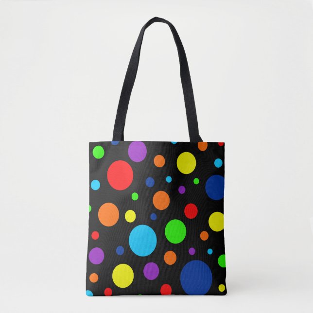 Black Rainbow Spots Tote Bag Tygkasse (Framsida)