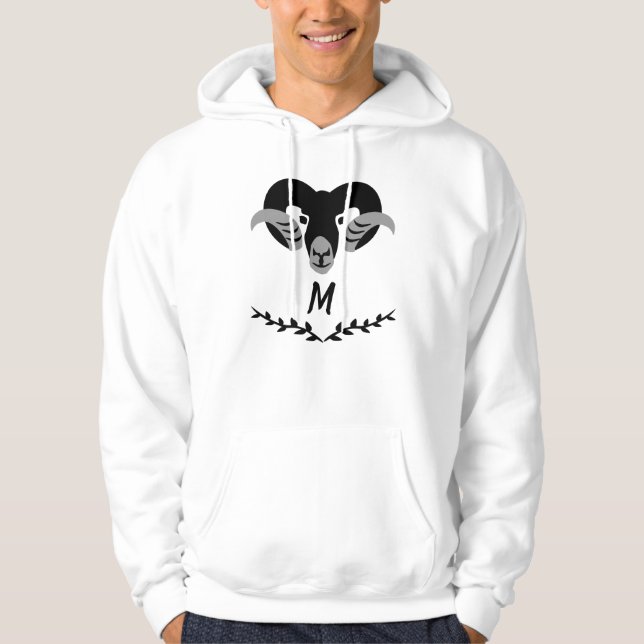 Black Ram med Twisted Horns Silhouette Monogram Hoodie (Framsida)